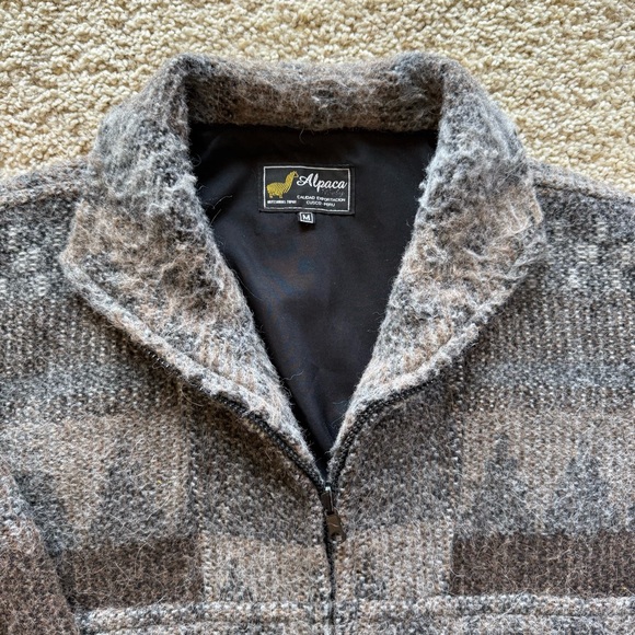 Alpaca Wool Vintage Peru Men Full Zip Jacket Sweater Textured Pattern Weave Med - Picture 2 of 8